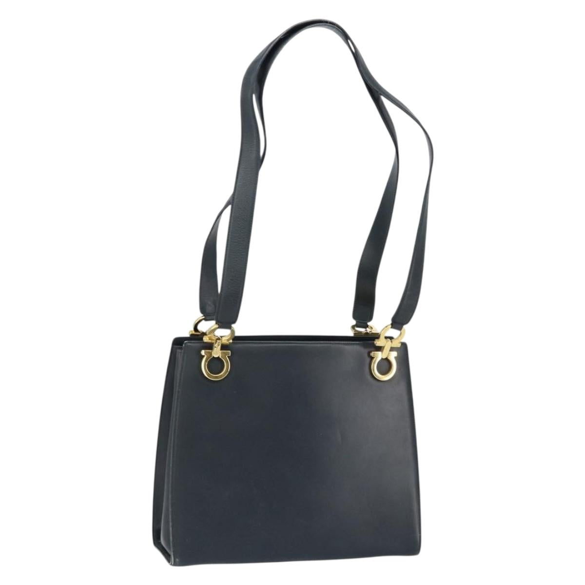 Salvatore Ferragamo Gancini Tote Bag Leather Navy Gold Auth 146978