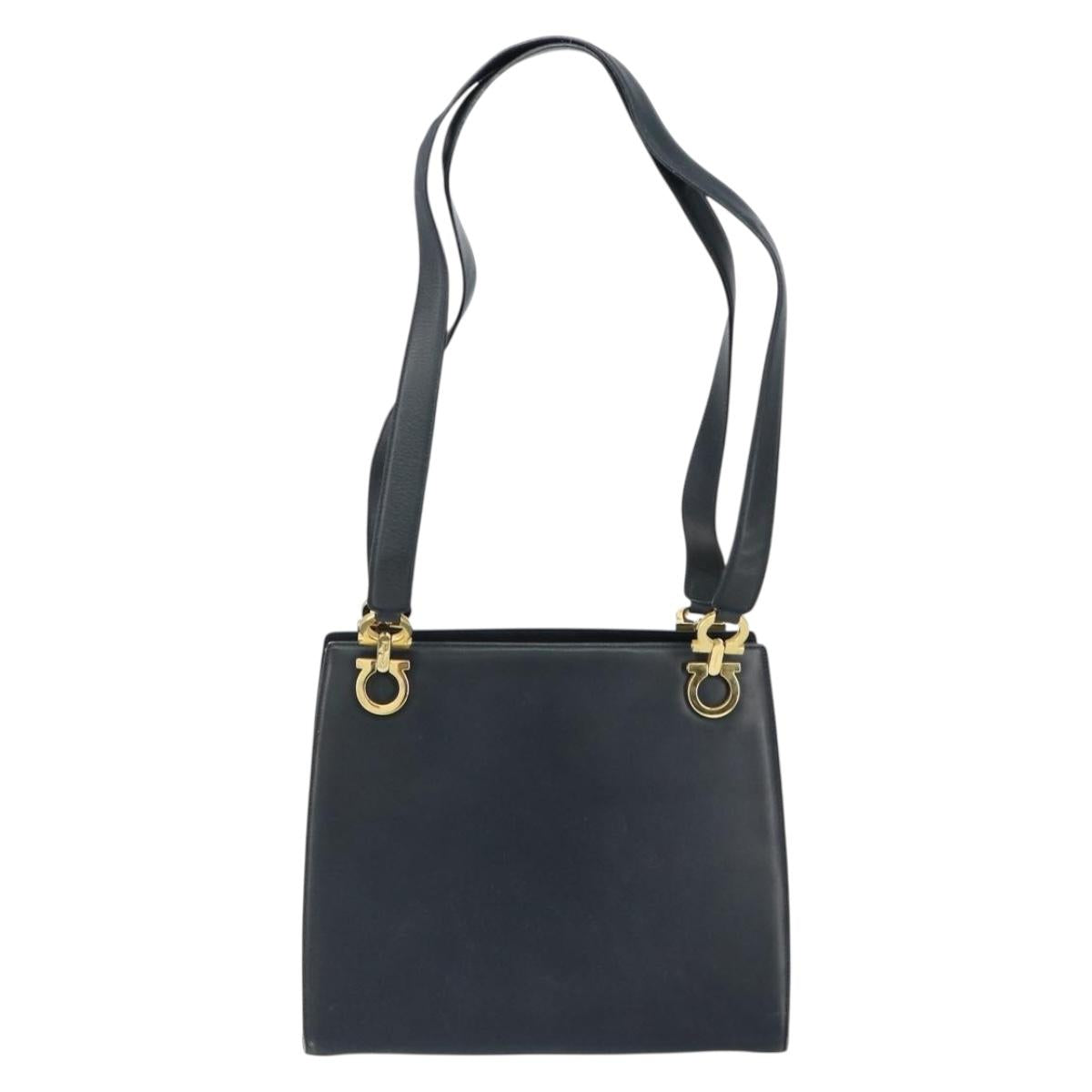 Salvatore Ferragamo Gancini Tote Bag Leather Navy Gold Auth 146978