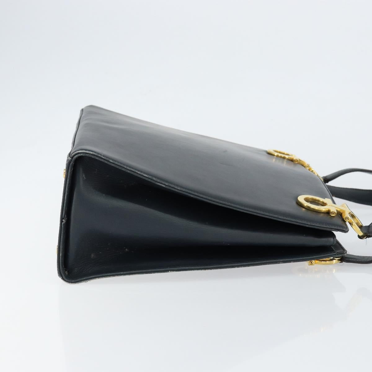 Salvatore Ferragamo Gancini Tote Bag Leather Navy Gold Auth 146978