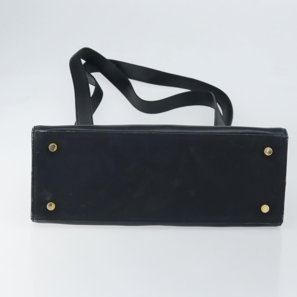 Salvatore Ferragamo Gancini Tote Bag Leather Navy Gold Auth 146978