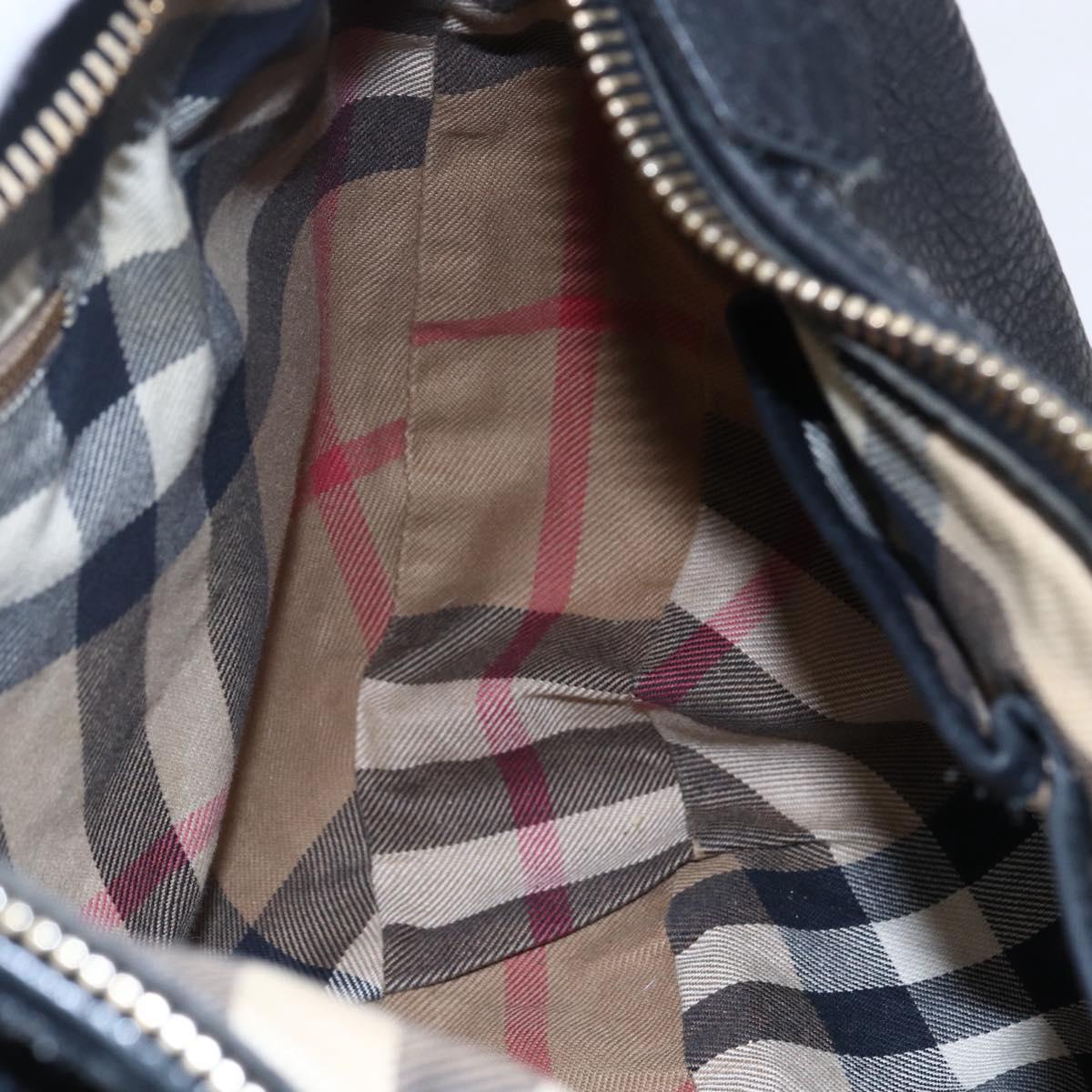 BURBERRY Shoulder Bag Leather Black Gold Auth 146979