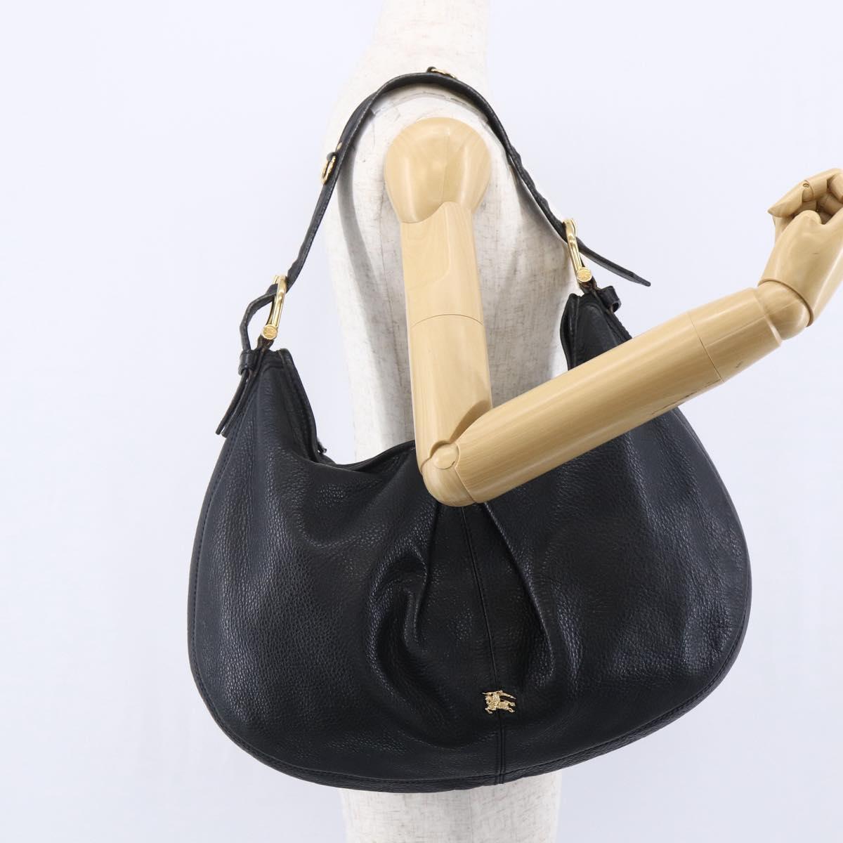 BURBERRY Shoulder Bag Leather Black Gold Auth 146979