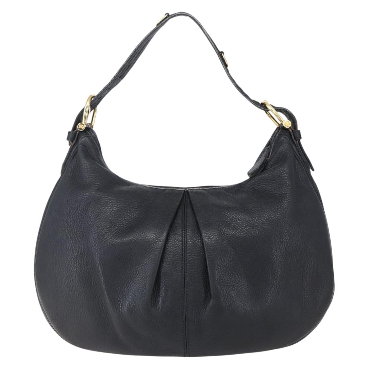 BURBERRY Shoulder Bag Leather Black Gold Auth 146979