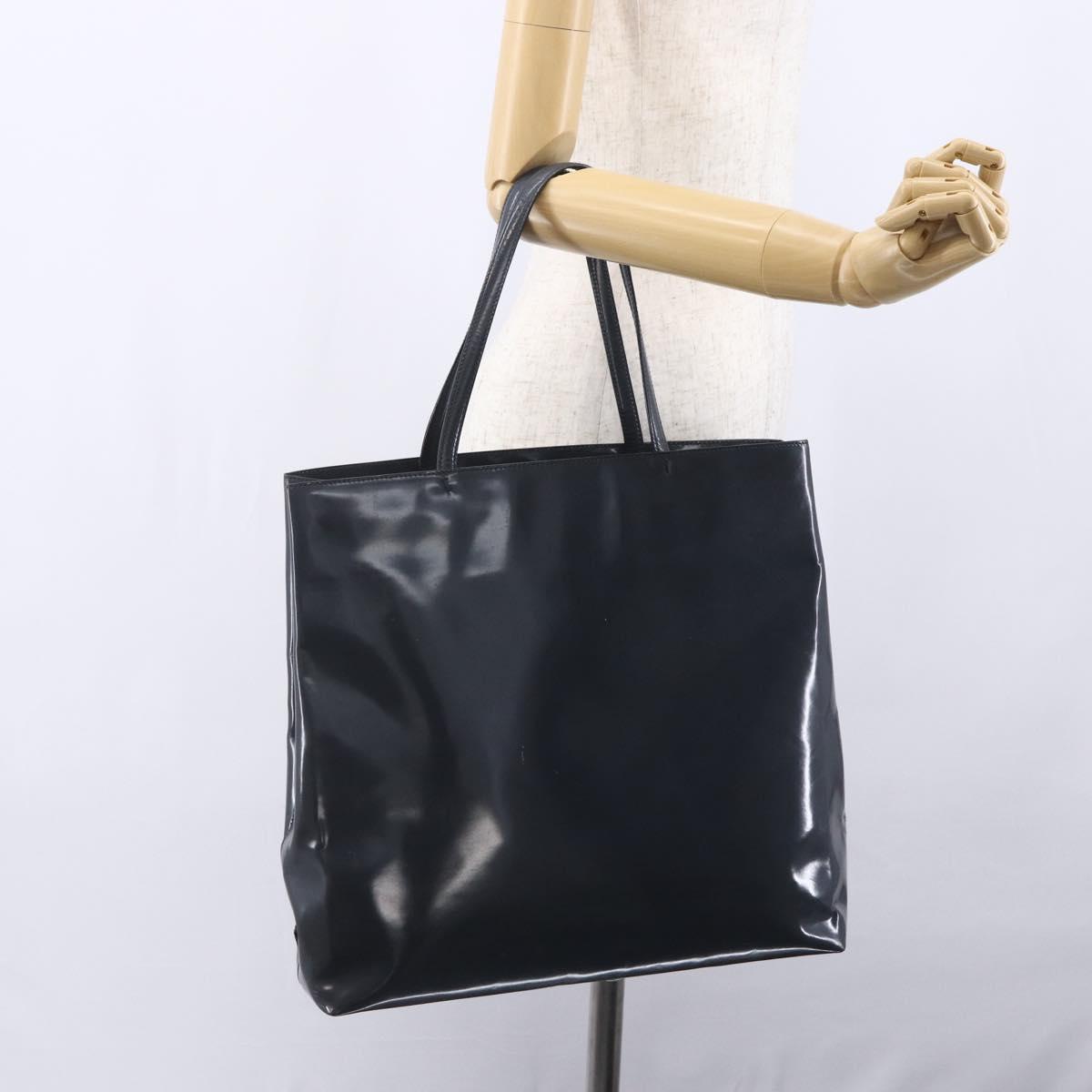 PRADA Tote Bag Enamel Gray Silver Auth 146980