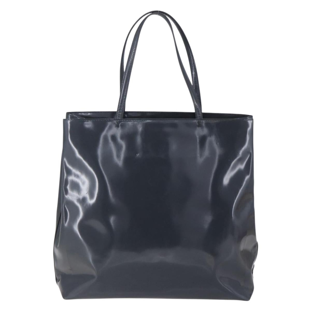 PRADA Tote Bag Enamel Gray Silver Auth 146980
