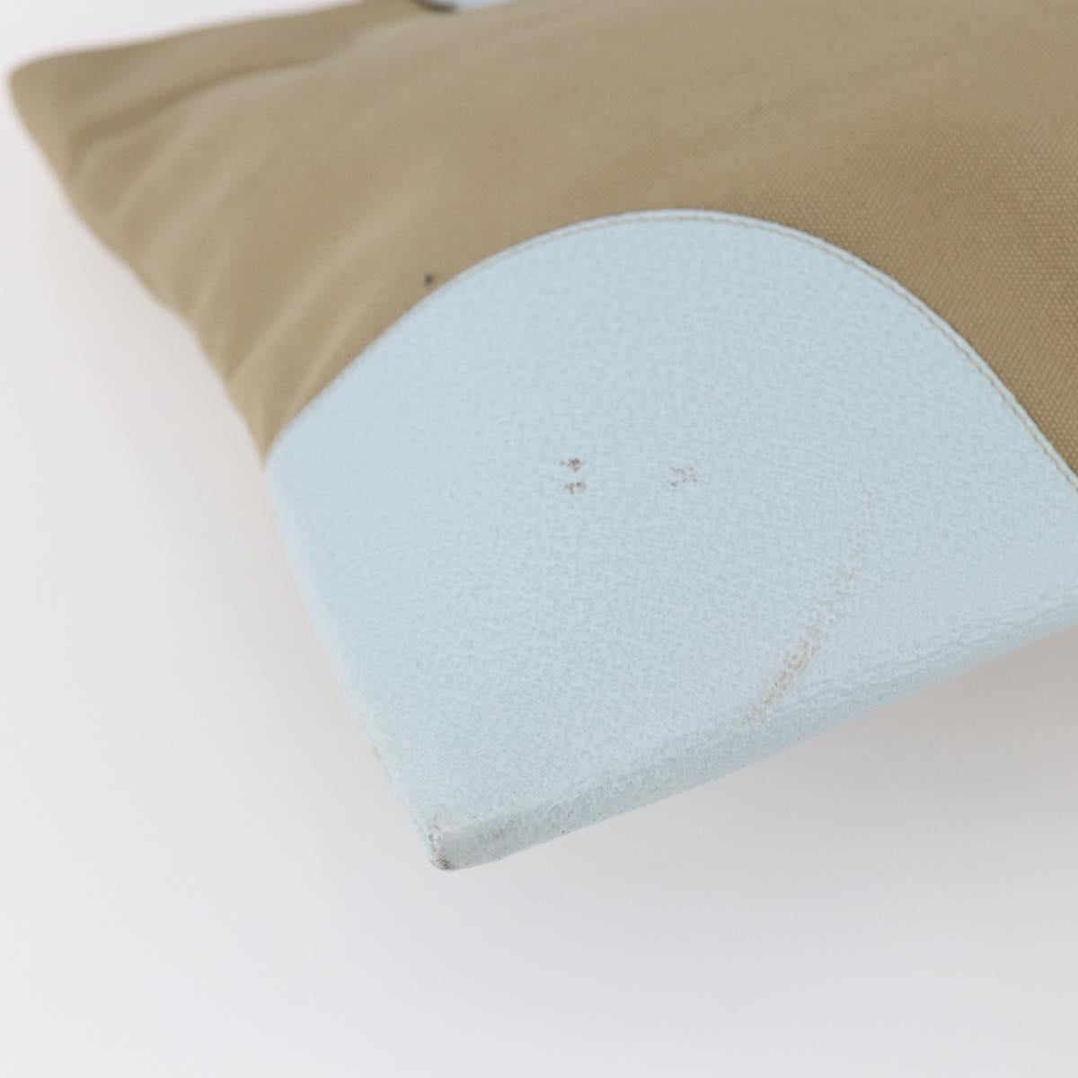 PRADA Hand Bag Canvas Beige Silver Auth 146982