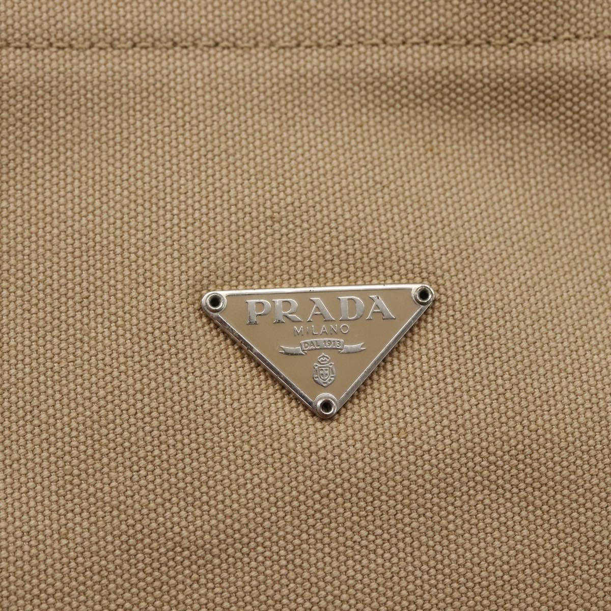 PRADA Hand Bag Canvas Beige Silver Auth 146982