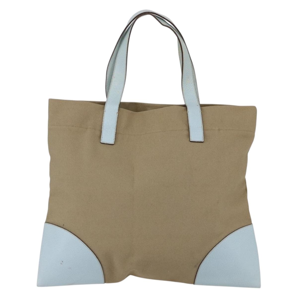 PRADA Hand Bag Canvas Beige Silver Auth 146982