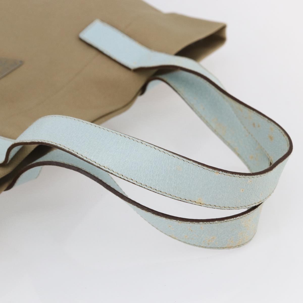 PRADA Hand Bag Canvas Beige Silver Auth 146982