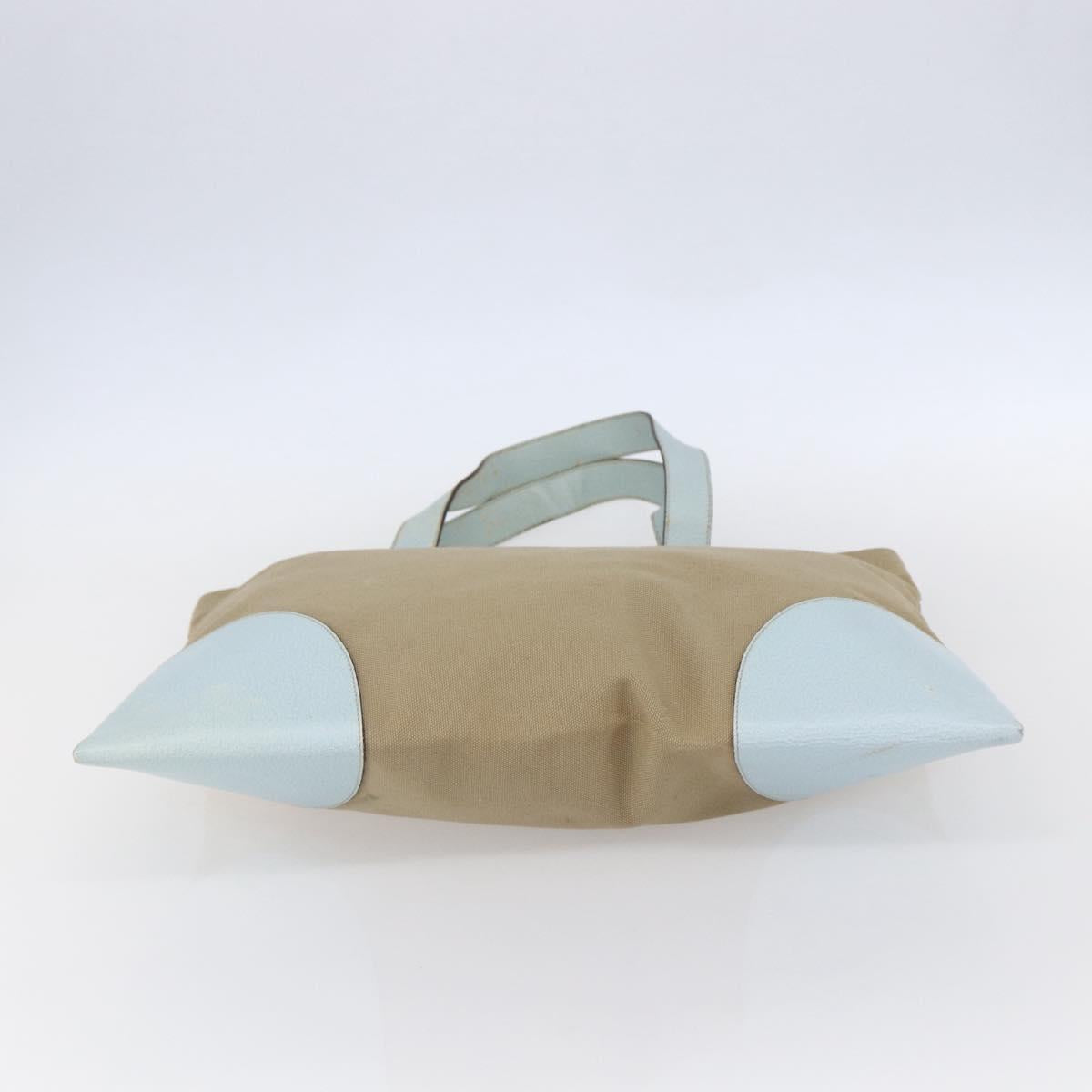 PRADA Hand Bag Canvas Beige Silver Auth 146982