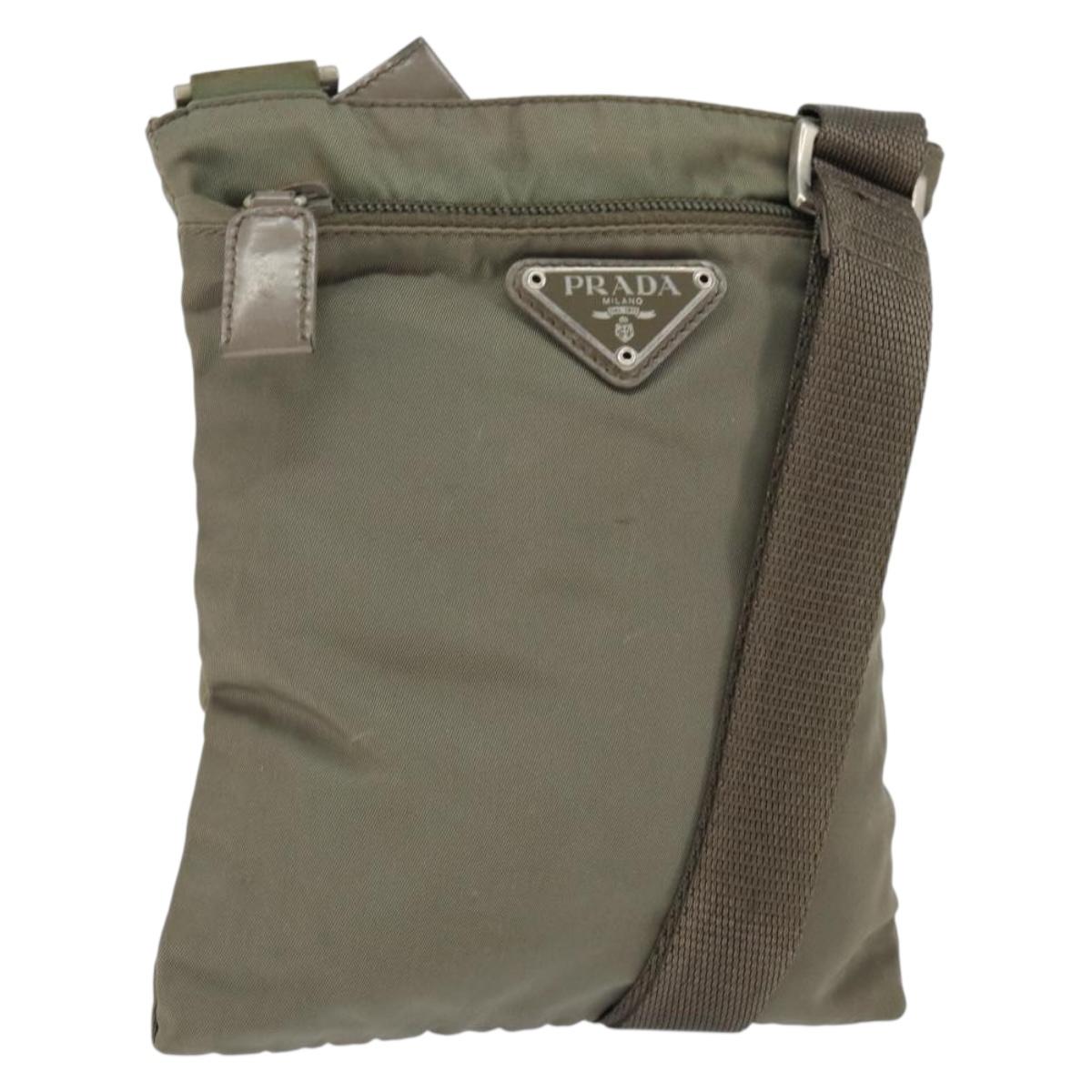 PRADA Shoulder Bag Nylon Khaki Silver Auth 146984