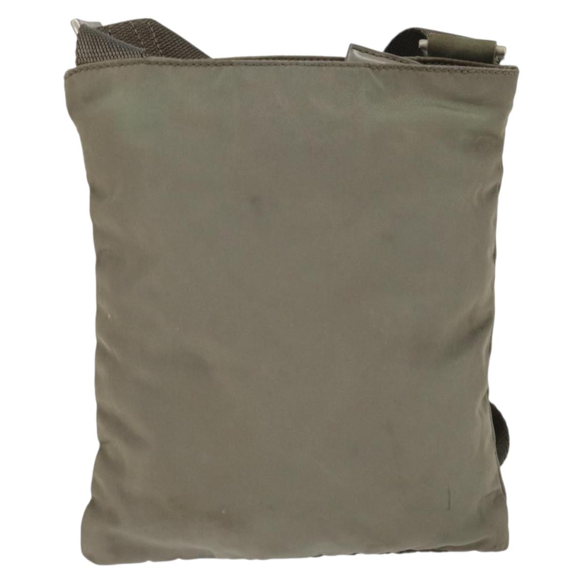 PRADA Shoulder Bag Nylon Khaki Silver Auth 146984