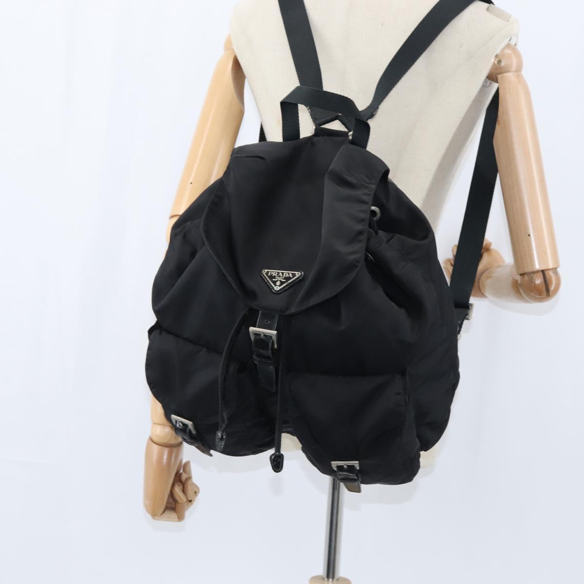 PRADA Backpack Nylon Black Silver Auth 146986