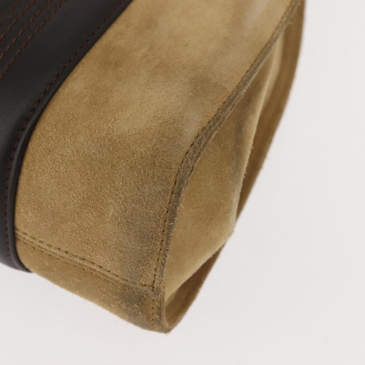 LOEWE Anagram Hand Bag Suede Beige Gold Auth 146998