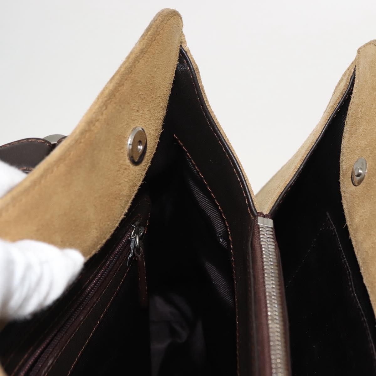 LOEWE Anagram Hand Bag Suede Beige Gold Auth 146998