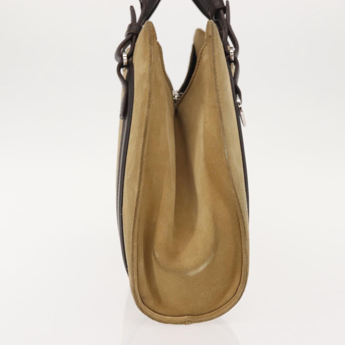 LOEWE Anagram Hand Bag Suede Beige Gold Auth 146998