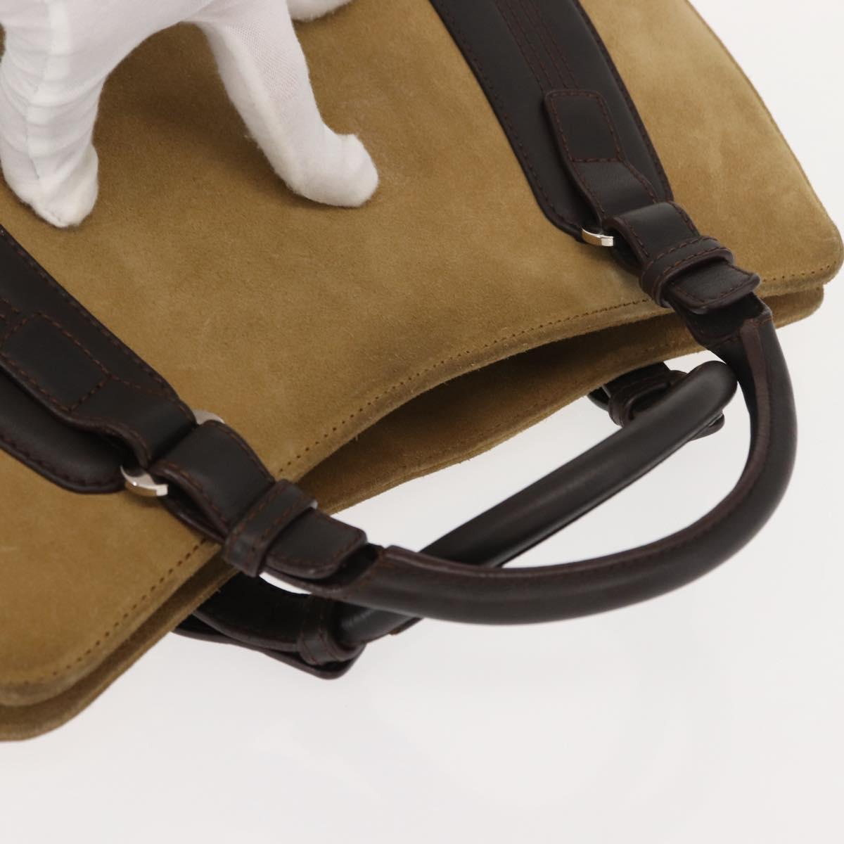 LOEWE Anagram Hand Bag Suede Beige Gold Auth 146998