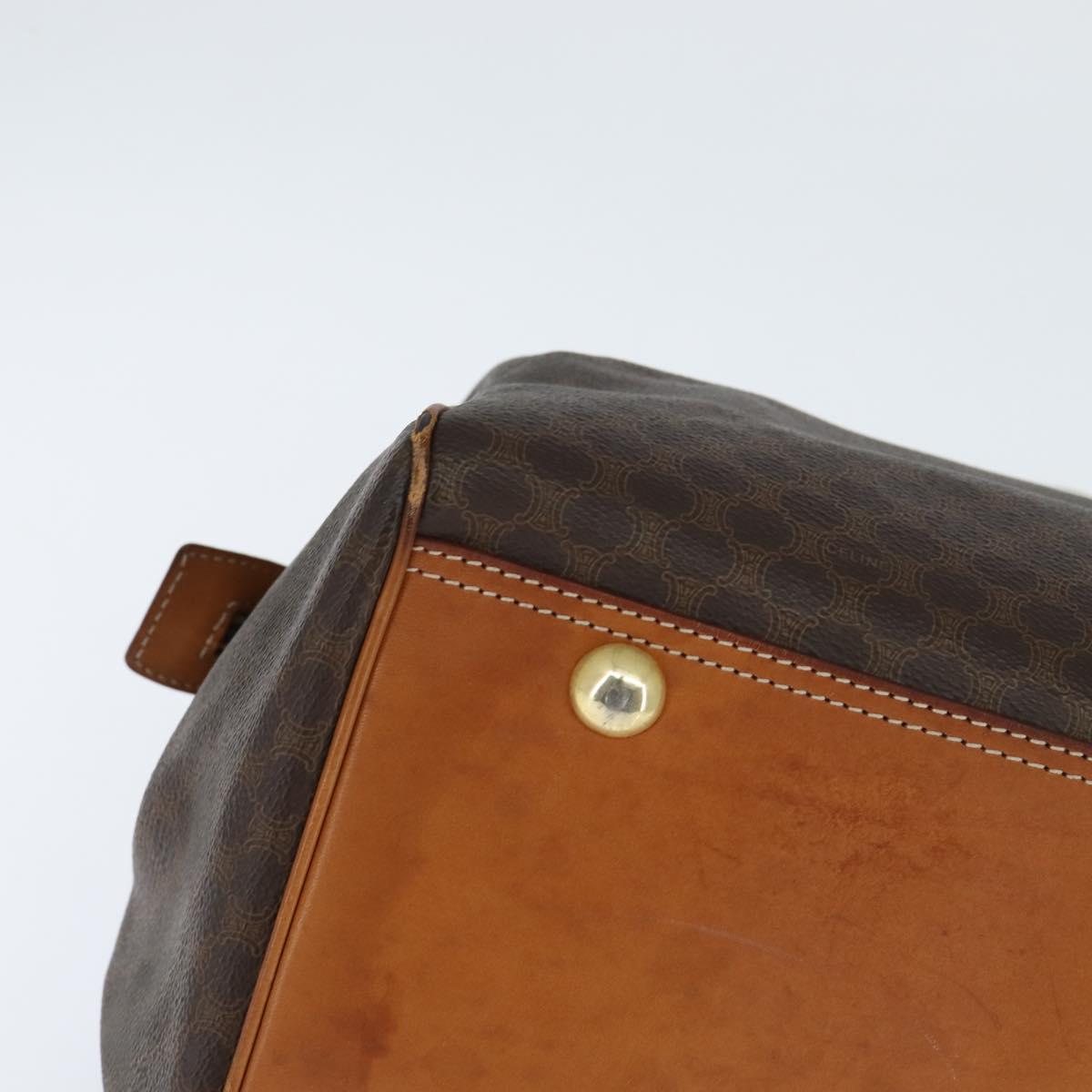 CELINE Macadam Canvas Boston Bag PVC Leather Brown Gold Auth 147000