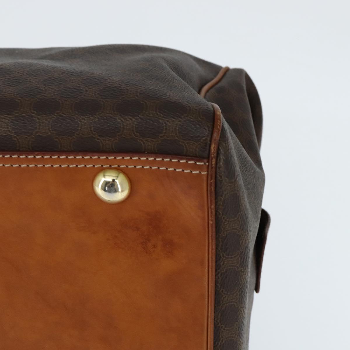 CELINE Macadam Canvas Boston Bag PVC Leather Brown Gold Auth 147000