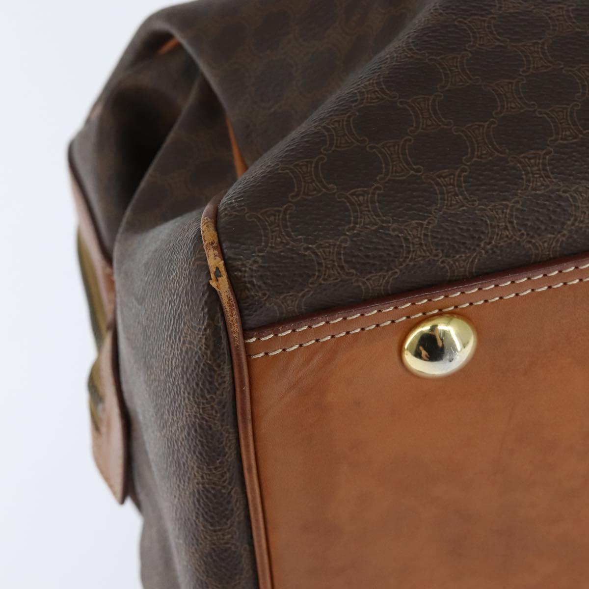 CELINE Macadam Canvas Boston Bag PVC Leather Brown Gold Auth 147000