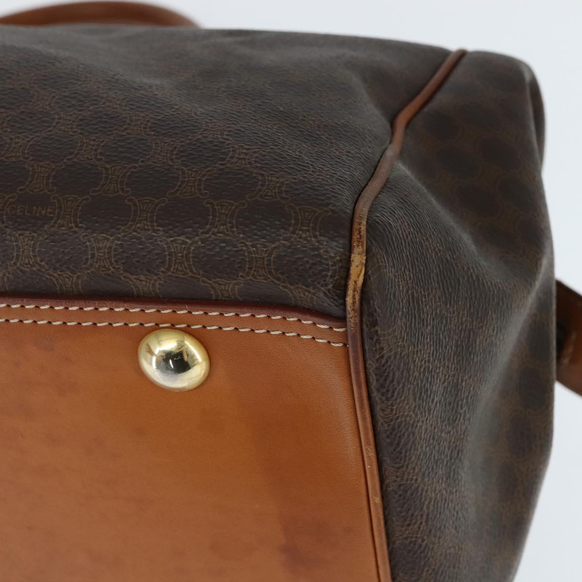 CELINE Macadam Canvas Boston Bag PVC Leather Brown Gold Auth 147000
