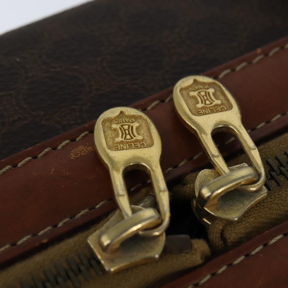 CELINE Macadam Canvas Boston Bag PVC Leather Brown Gold Auth 147000