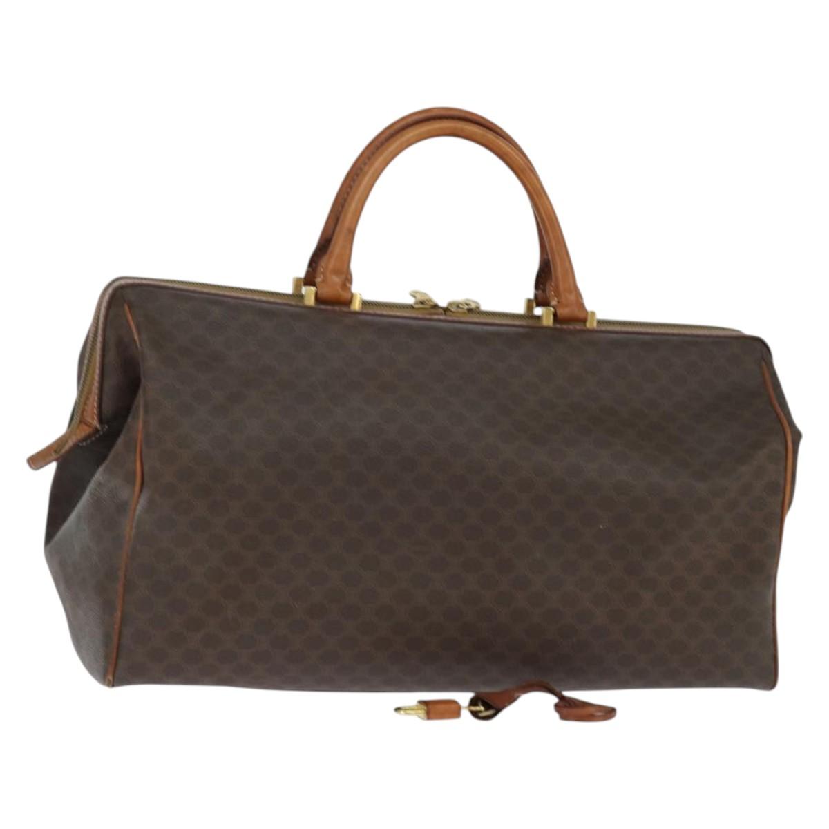 CELINE Macadam Canvas Boston Bag PVC Leather Brown Gold Auth 147000