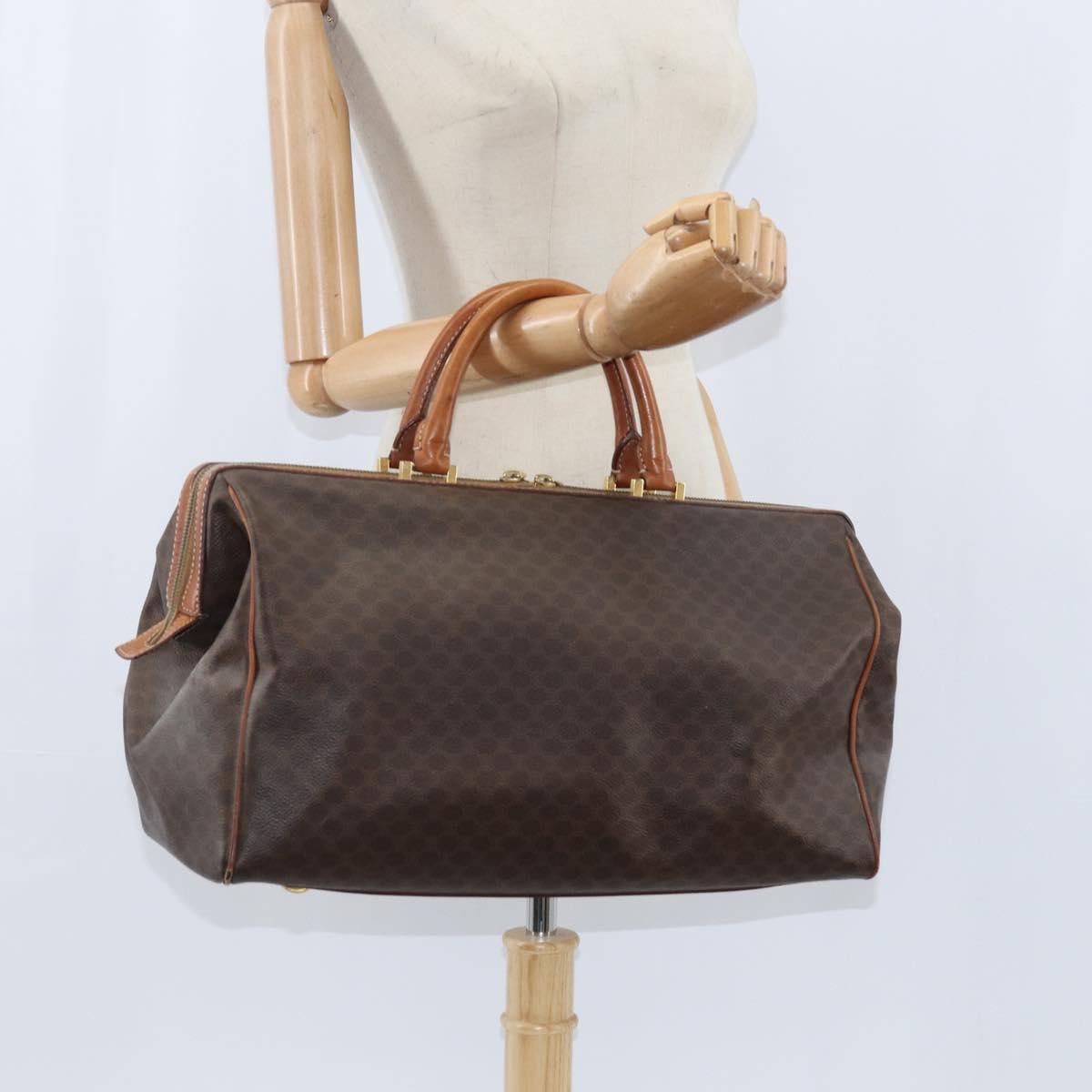CELINE Macadam Canvas Boston Bag PVC Leather Brown Gold Auth 147000