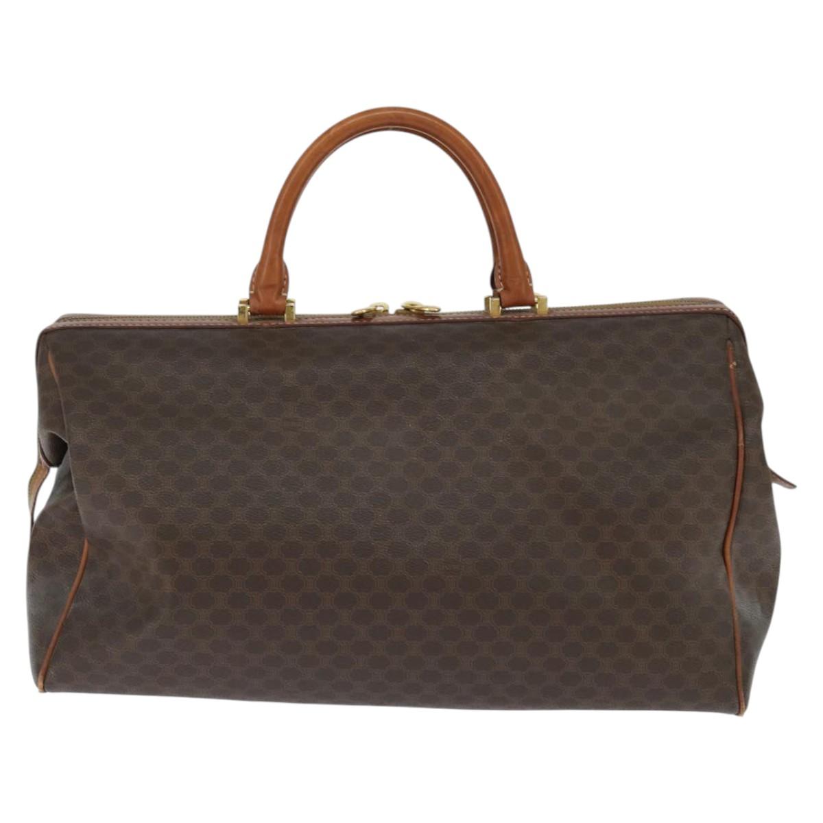 CELINE Macadam Canvas Boston Bag PVC Leather Brown Gold Auth 147000