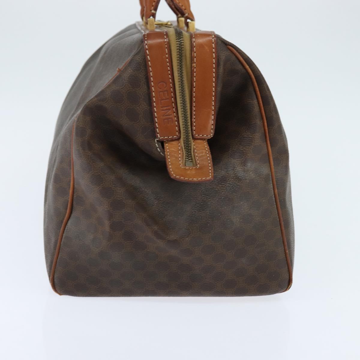 CELINE Macadam Canvas Boston Bag PVC Leather Brown Gold Auth 147000