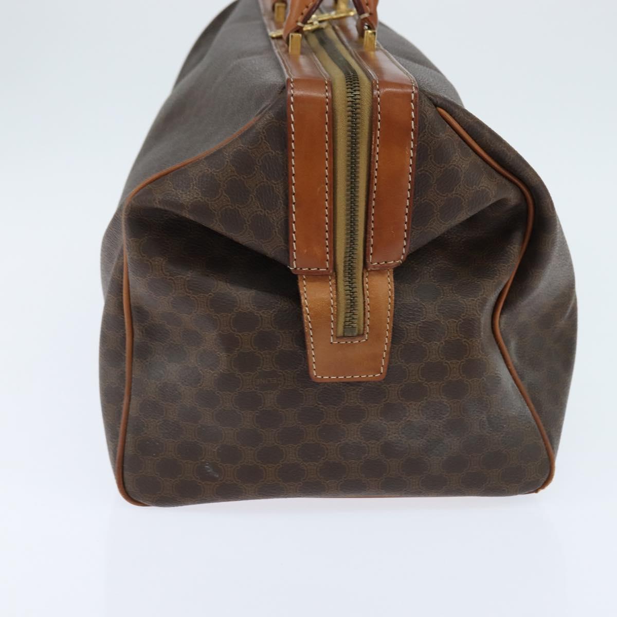 CELINE Macadam Canvas Boston Bag PVC Leather Brown Gold Auth 147000