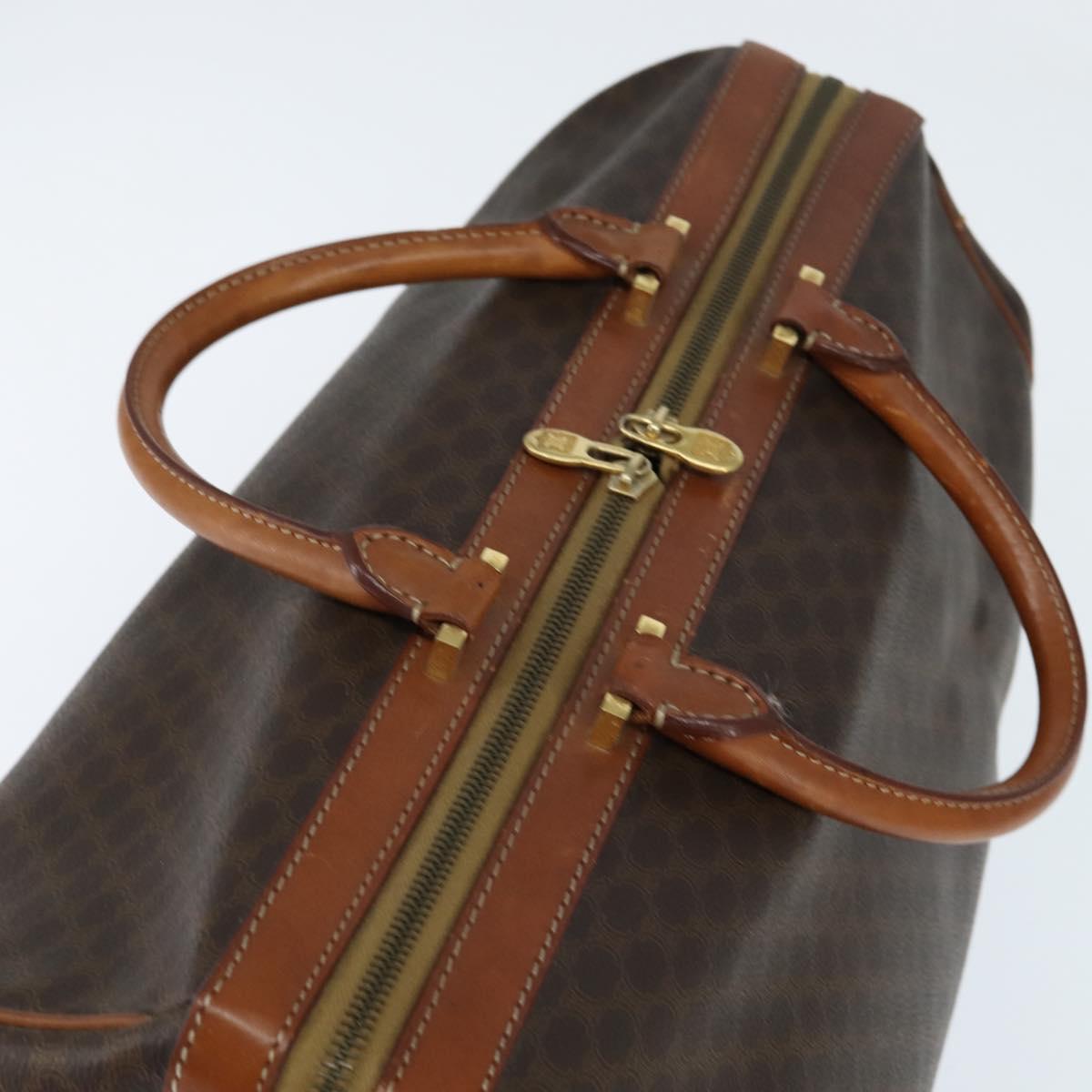 CELINE Macadam Canvas Boston Bag PVC Leather Brown Gold Auth 147000