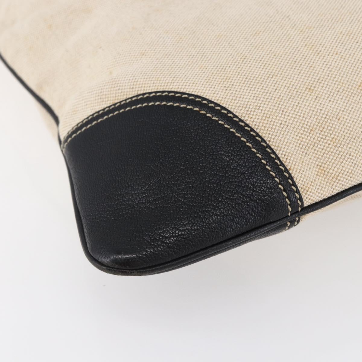 PRADA Hand Bag Canvas Beige Silver Auth 147009