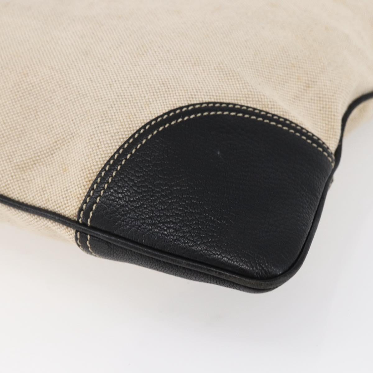 PRADA Hand Bag Canvas Beige Silver Auth 147009