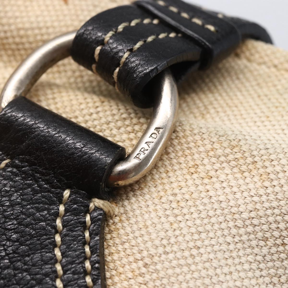 PRADA Hand Bag Canvas Beige Silver Auth 147009