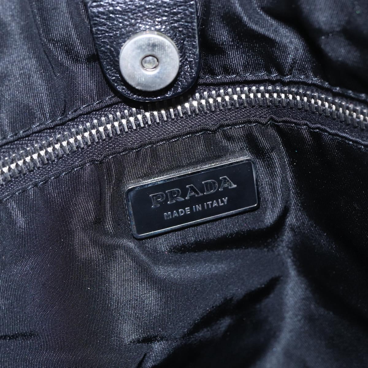 PRADA Hand Bag Canvas Beige Silver Auth 147009