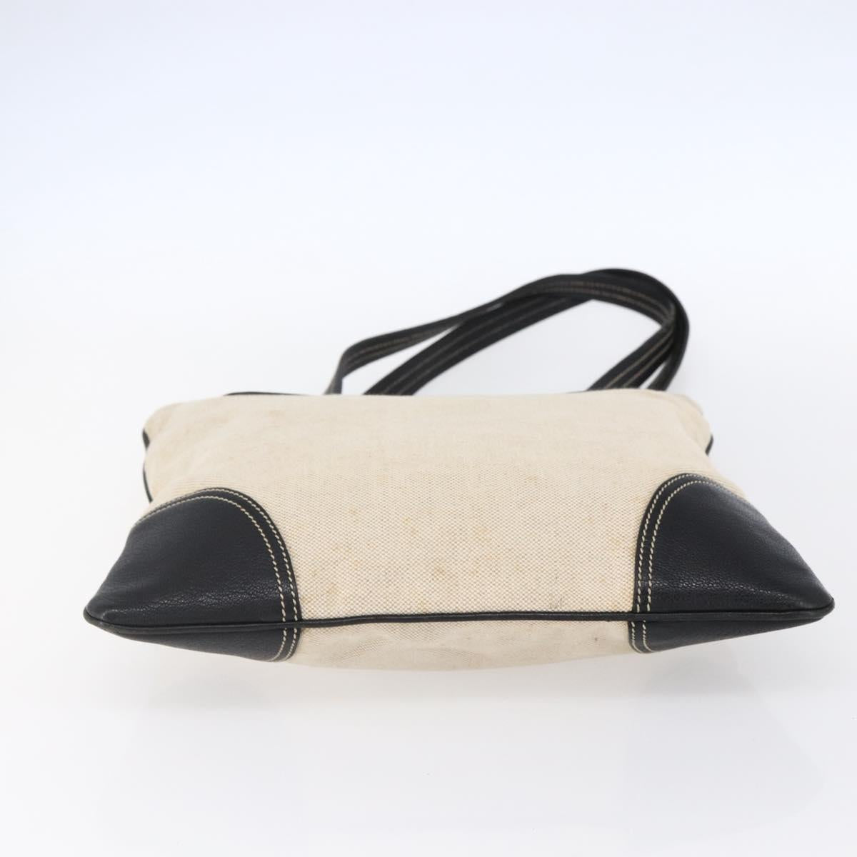 PRADA Hand Bag Canvas Beige Silver Auth 147009