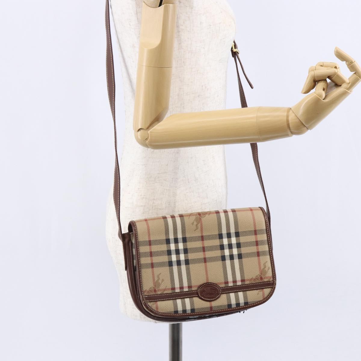 Burberrys Nova Check Shoulder Bag PVC Beige Gold Auth 147010