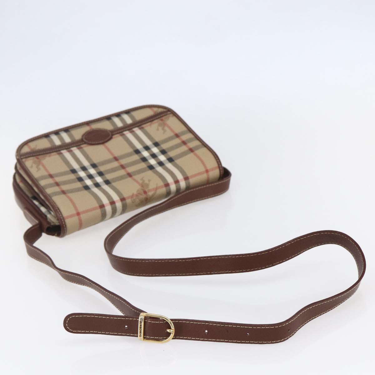 Burberrys Nova Check Shoulder Bag PVC Beige Gold Auth 147010