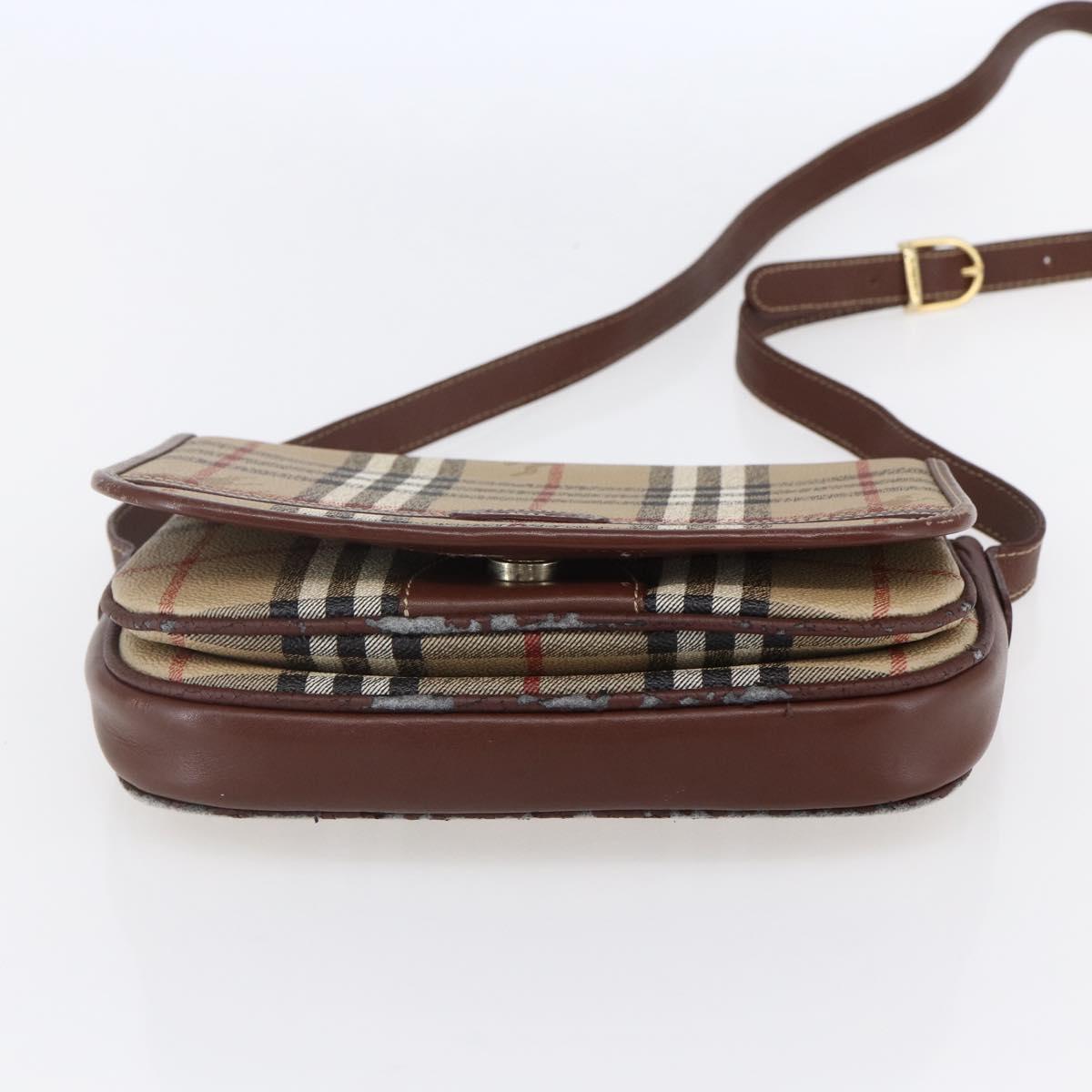 Burberrys Nova Check Shoulder Bag PVC Beige Gold Auth 147010