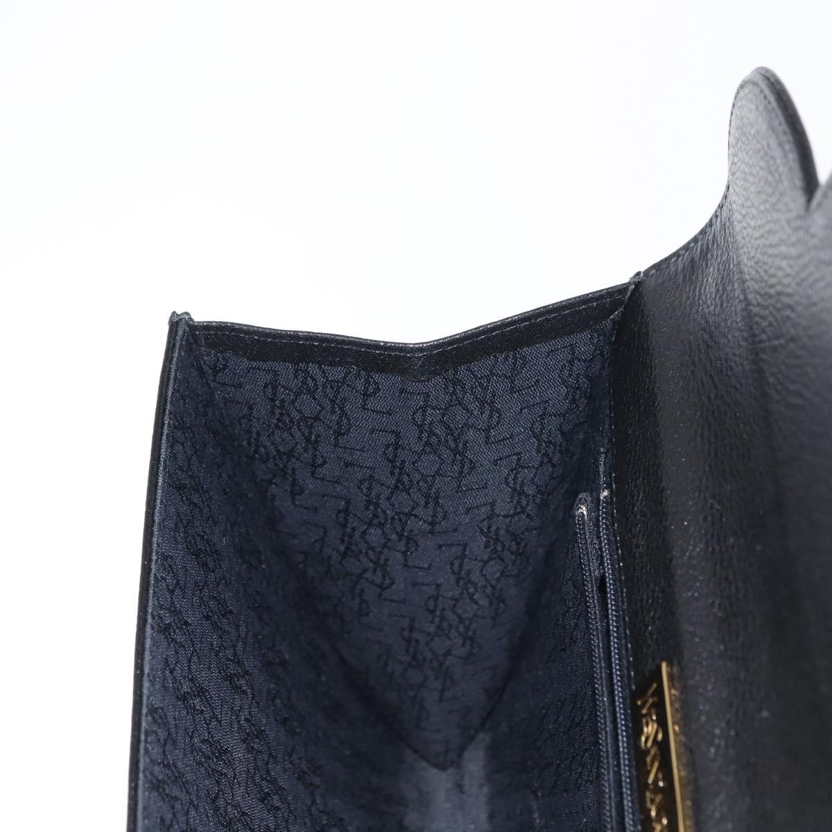 SAINT LAURENT Clutch Bag Leather Black Gold Auth 147024V