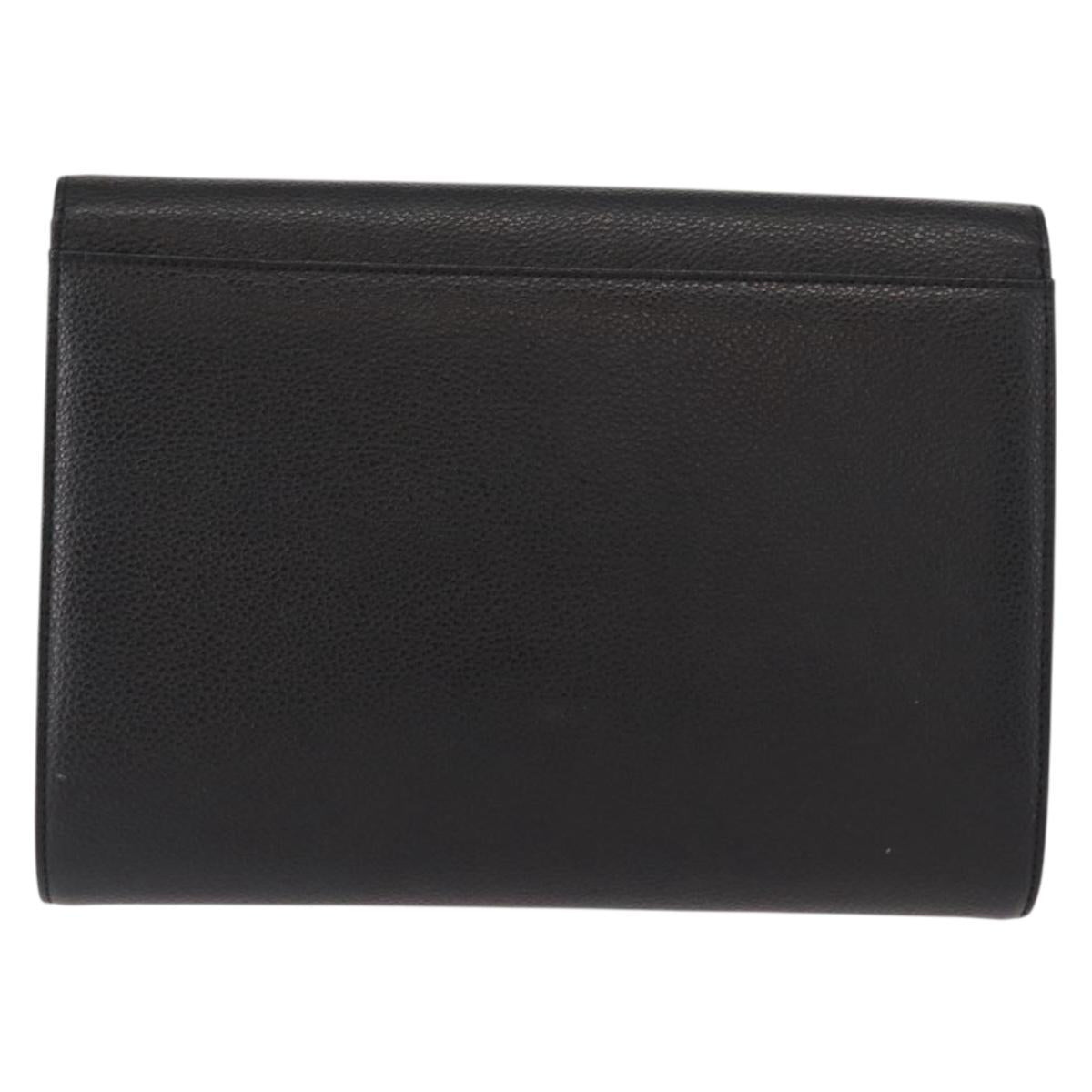 SAINT LAURENT Clutch Bag Leather Black Gold Auth 147024V