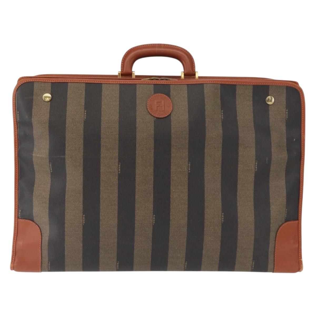 FENDI Pecan Canvas Trunk Case PVC Black Brown Auth 147028