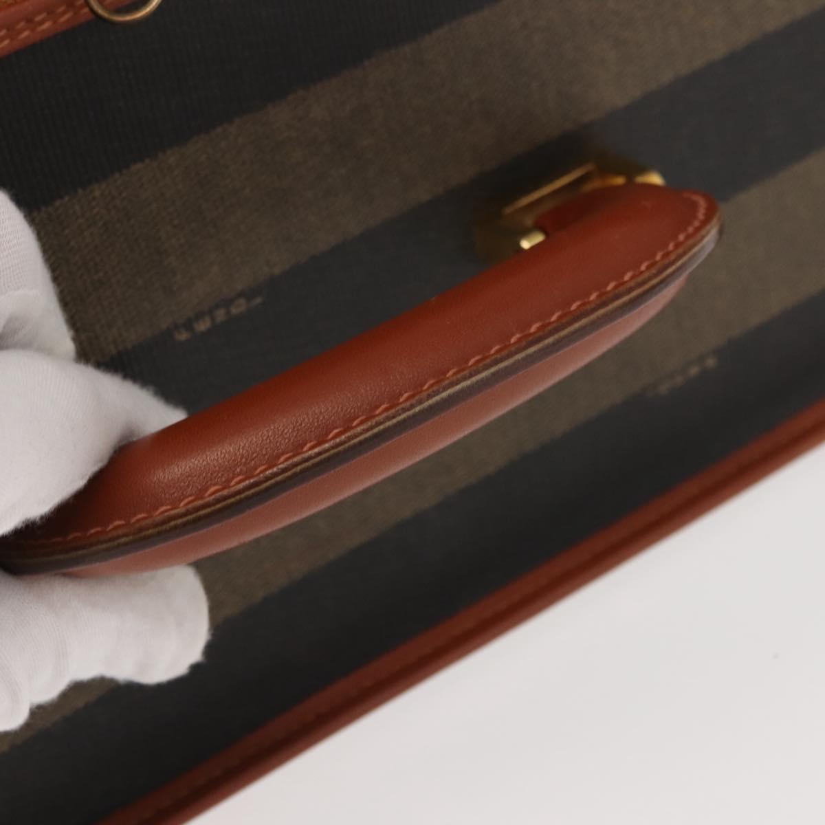 FENDI Pecan Canvas Trunk Case PVC Black Brown Auth 147028