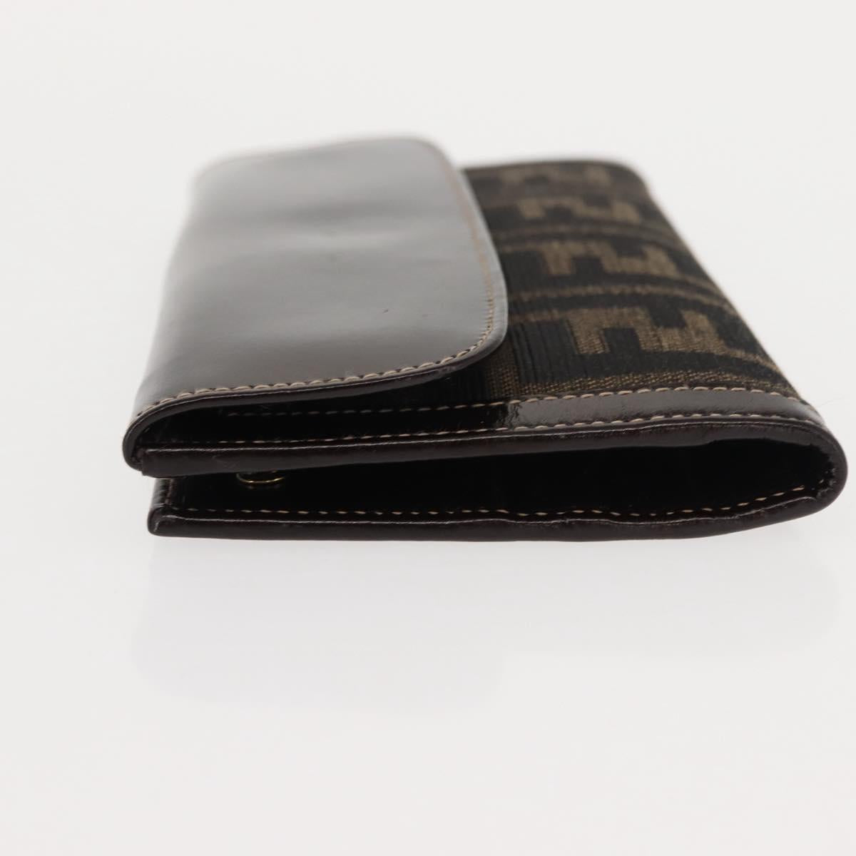 FENDI Zucca Canvas Long Wallet Black Brown Auth 147038V