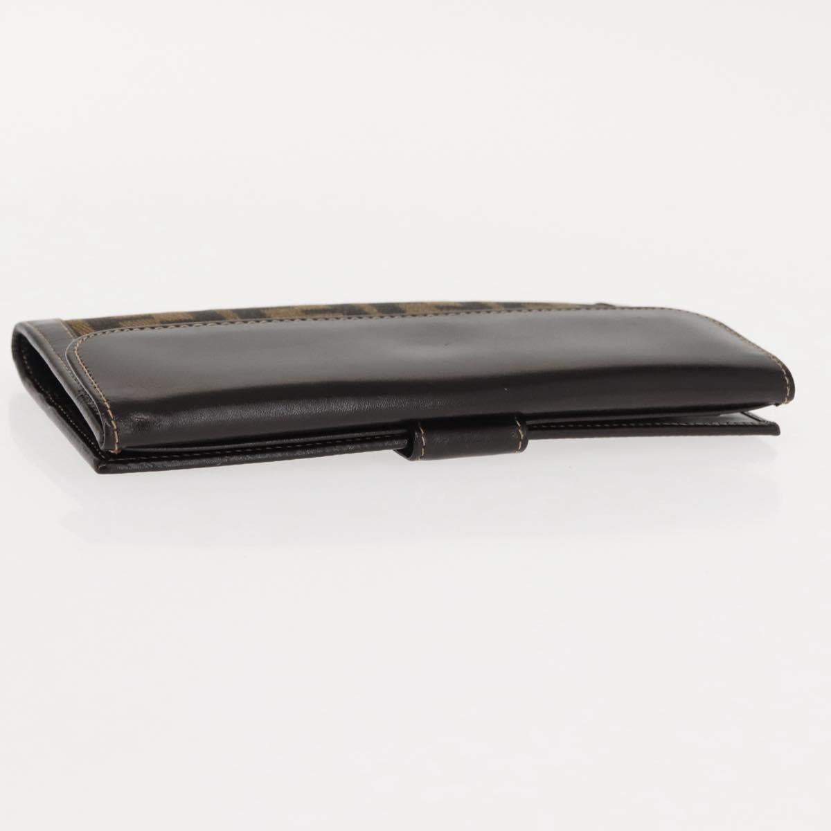 FENDI Zucca Canvas Long Wallet Black Brown Auth 147038V
