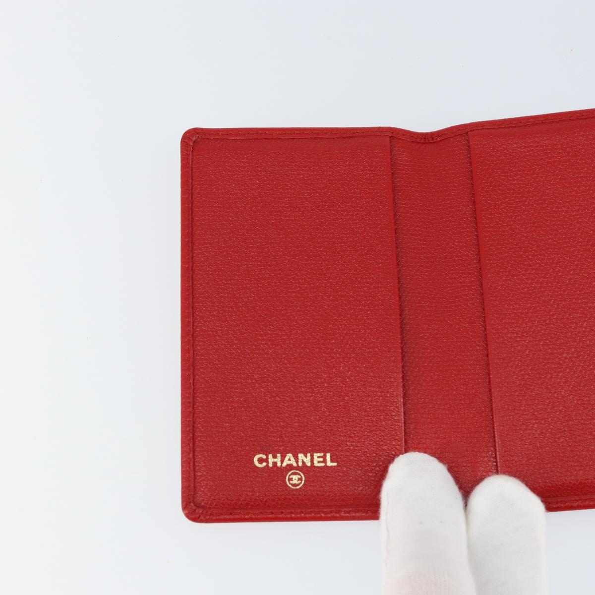 CHANEL Card Case Leather Red CC Auth 147039V