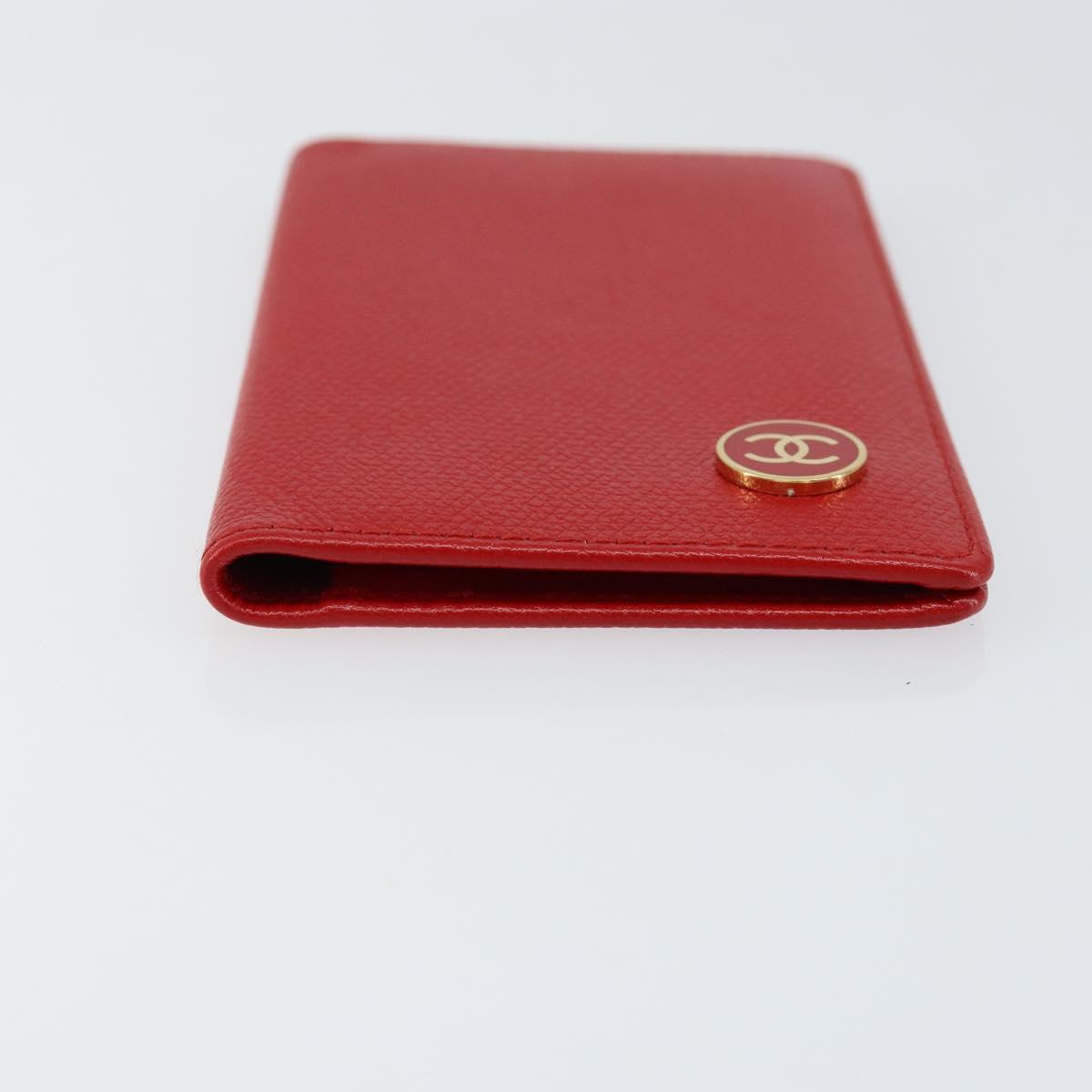 CHANEL Card Case Leather Red CC Auth 147039V