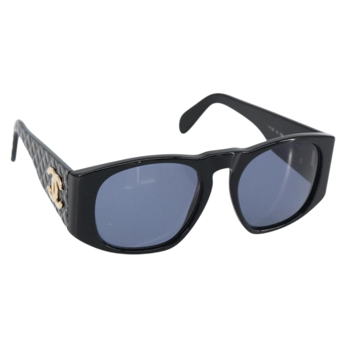 CHANEL Matelasse Sunglasses plastic Black CC Auth 147040V