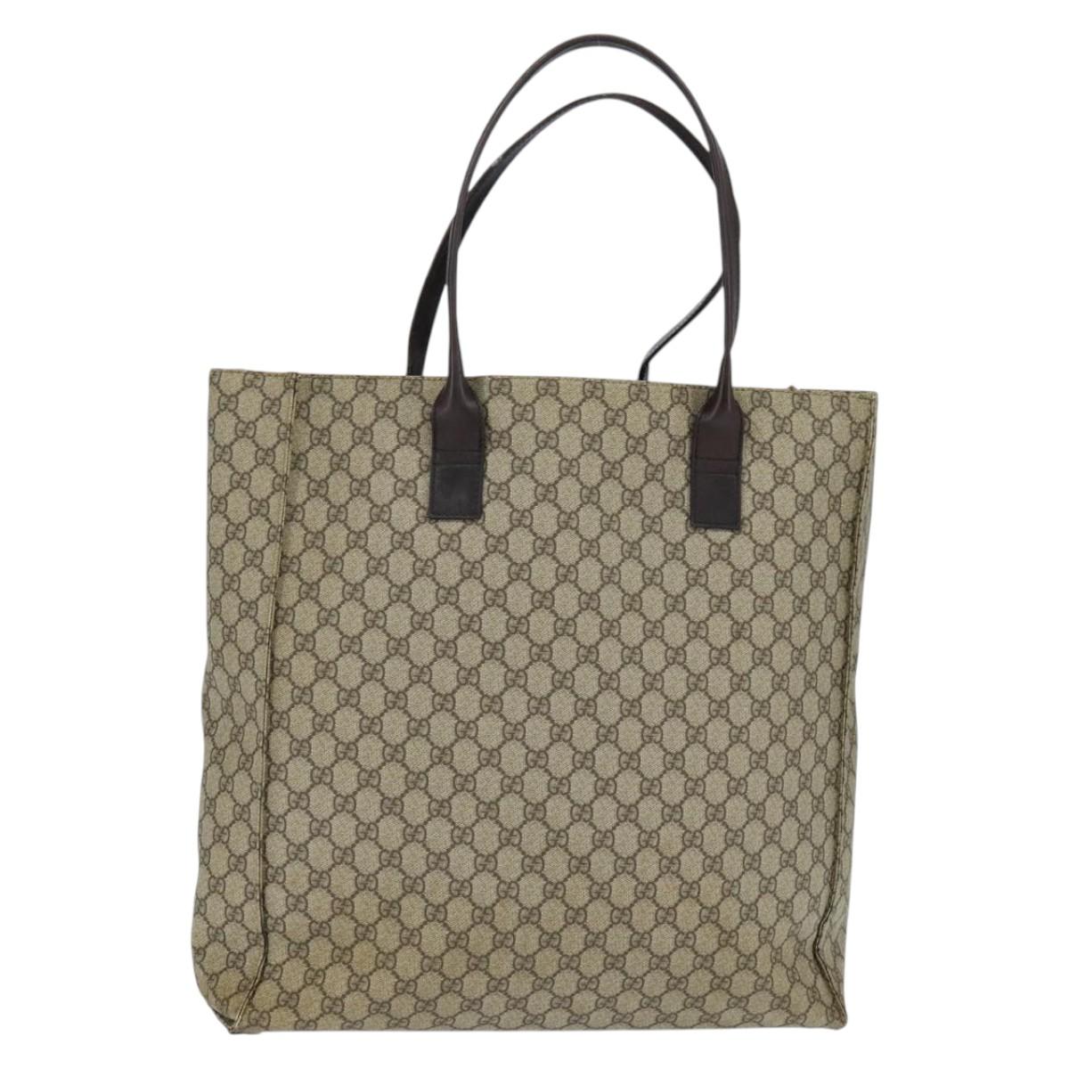 GUCCI GG Supreme Tote Bag PVC Beige Silver 91250 Auth 147043
